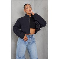 Black Super Cropped Peach Skin Puffer | PrettyLittleThing US