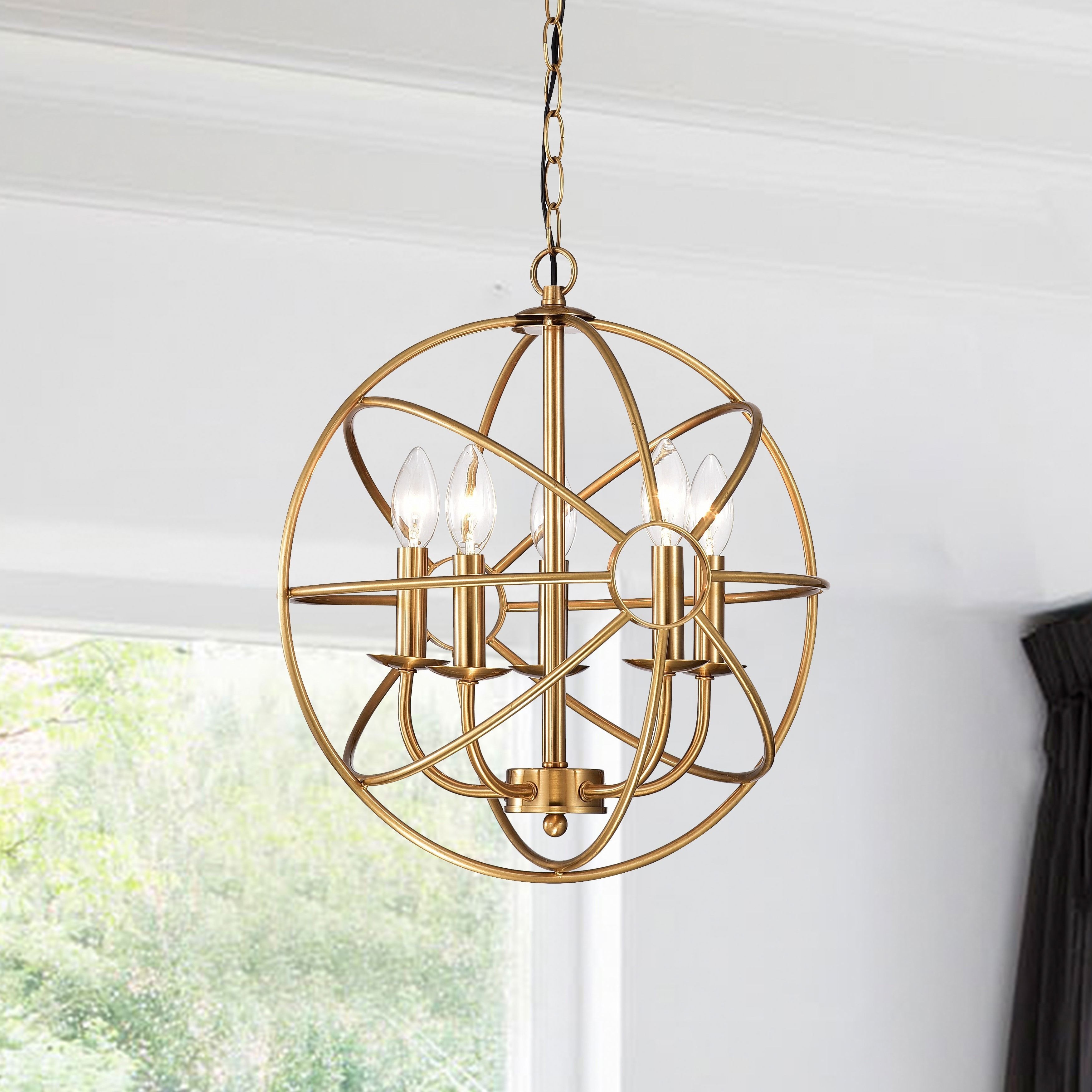 Silver Orchid Dresser 5-light Polished Brass Metal Strap Globe Chandelier | Bed Bath & Beyond