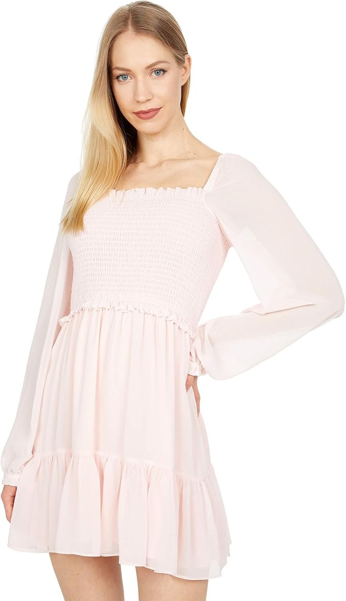 1.STATE Long Sleeve Smocked Top Ruffle Hem Dress | Amazon (US)