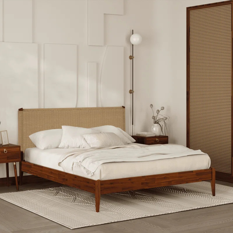Selina Solid Wood Platform Bed with Headboard, Bohemian and Mid-Century Bed Frame | Wayfair North America