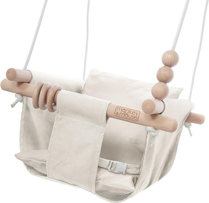 Monkey & Mouse Baby Swing Seat, Secure Canvas and Wooden Hanging Swing Chair for Baby, Infant, To... | Amazon (US)