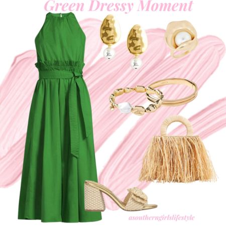 This New Green Dress! So chic & $36. The Pleated Ruffle Waist with Tie Belt. Also comes in Black! 

Paired with Hammered Gold Pearl Earrings, Nested Pearl Ring, Bangle Bracelet, Gold Pearl Bracelet, Fringe Straw Bag & Raffia Gold Bow Sandals

Scoop Women's Pleated Poplin Halter Dress . Spring Dress. Spring Outfit. 

#LTKstyletip #LTKfindsunder50 #LTKSeasonal