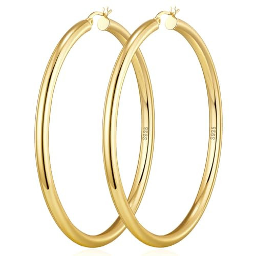 Steling Silver 4mm Thick Chunky Hollow Tube Hoops Earrings - Hypoallergenic Lightweight Gold Hoop Earrings 20/30/40/50/60/70MM | Amazon (US)