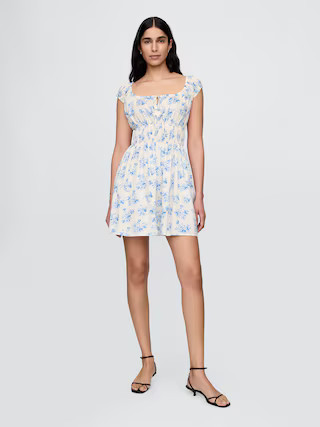 Tie-Front Smocked Waist Mini Dress | Gap (US)