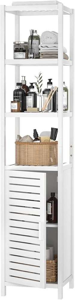 Homykic Bathroom Storage Cabinet Bamboo, 6-Tier 67 Inch Tall Narrow Linen Floor Standing Tower Ca... | Amazon (US)