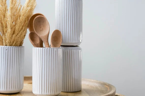 SMALL LINEAL VASE Ceramic White Utensil Holder | Etsy | Etsy (US)