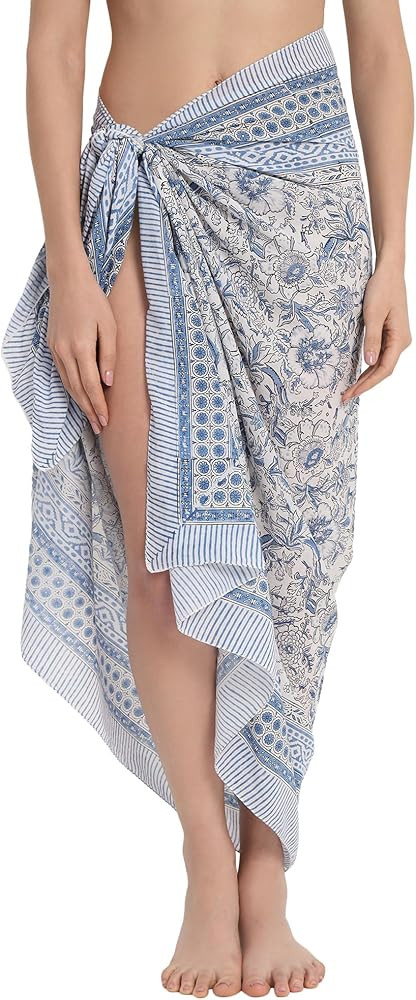 Swimsuit Beach Sarong Cover Ups for Swimwear Women-Hand Print Wrap Skirt | Amazon (US)