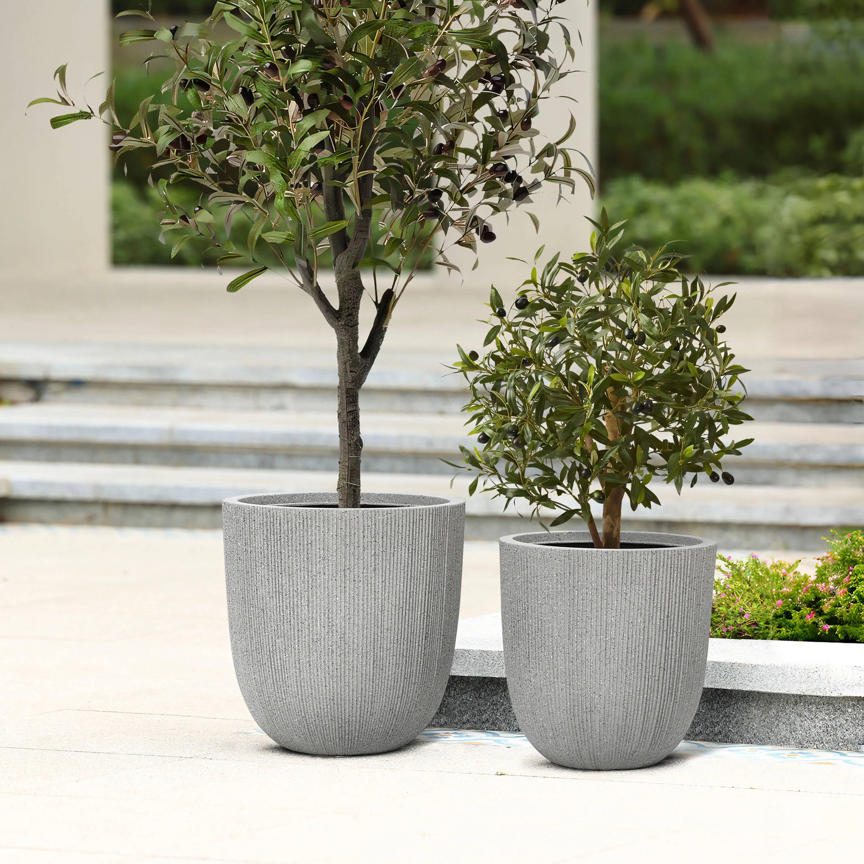 2-Piece Mediterranean Striped Tapered Round Plastic Planters Set | Wayfair North America
