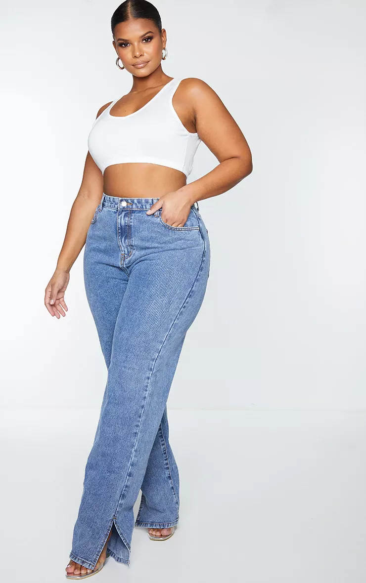 Plus Vintage Wash Split Hem Jeans curated on LTK