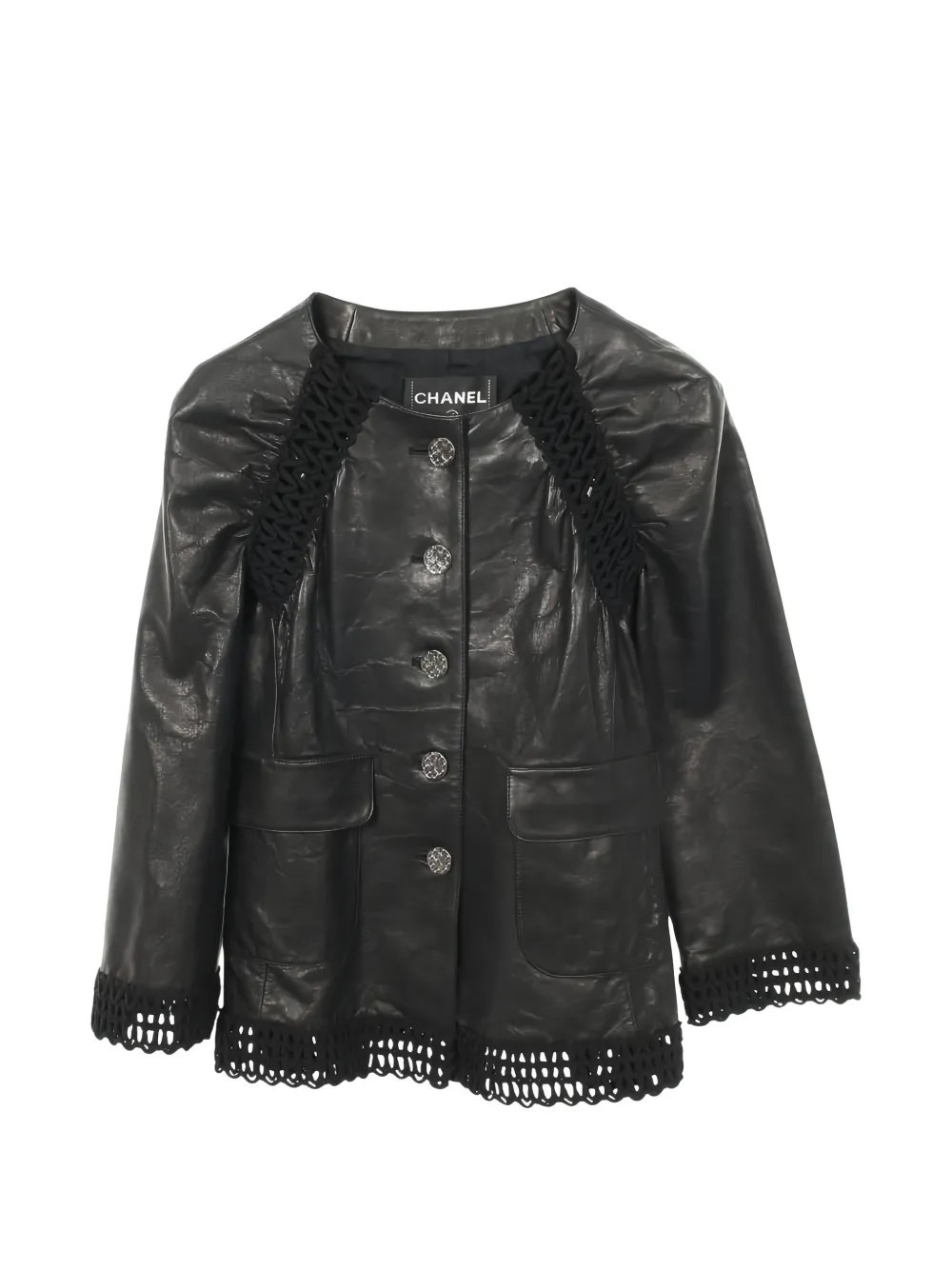 CHANEL Pre-Owned 1986 openwork leather jacket - Black | Farfetch Global
