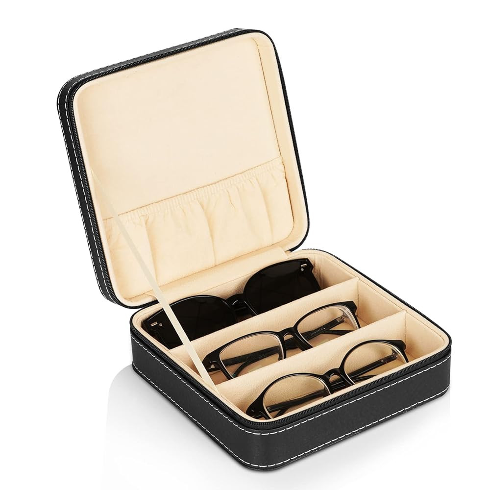 Portable 3-Slot Glasses Storage Travel Sunglass Organizer Zipper Box Jewelry Leatherette Display ... | Amazon (US)