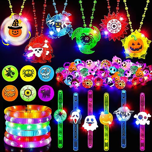 76Pcs Halloween Party Favors for Kids, Light Up Rings Spin Necklaces Halloween Goodie Bag Fillers Treats Prizes Glow in The Dark Halloween Toys Bulk Carnival Classroom Favors Trick or Treat Toys | Amazon (US)