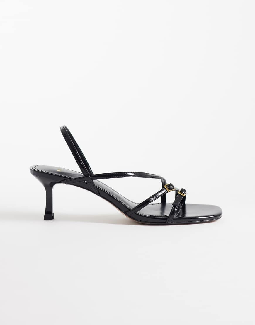 Mango strappy minimal heeled sandal with buckles in black | ASOS (Global)