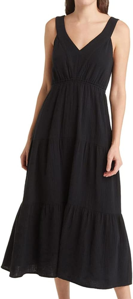 JeimPoey Womens V-Neck Tiered Dress Flowy Midi Skirt Smocking Back A-line Sundress | Amazon (US)
