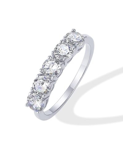 PAVOI Rhodium Plated Premium Cubic Zirconia Engagement Rings for Women | Promise Wedding Eternity Ring | Anniversary Band | Size 5 | Amazon (US)