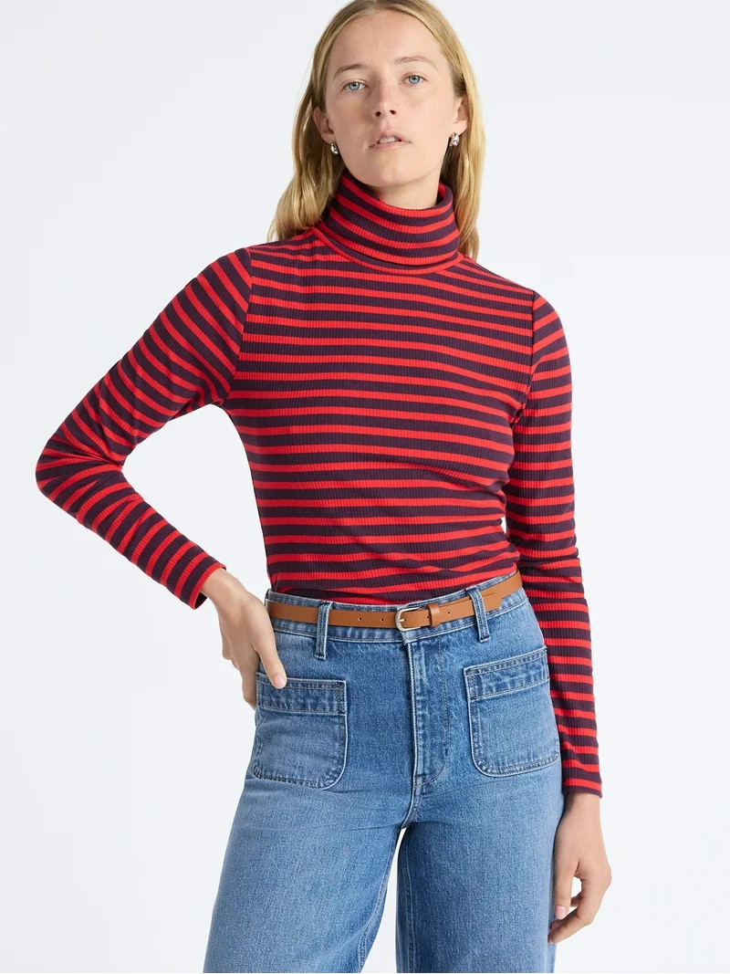 Free Assembly Women's Ribbed Turtleneck Tee, Sizes XS-XXL | Walmart (US)