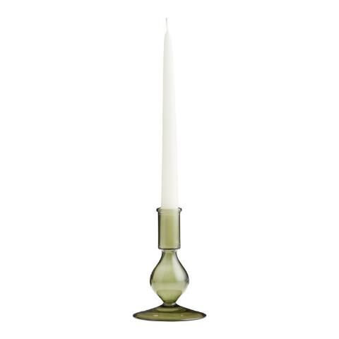 Small Olive Green Glass Taper Candle Holder | World Market