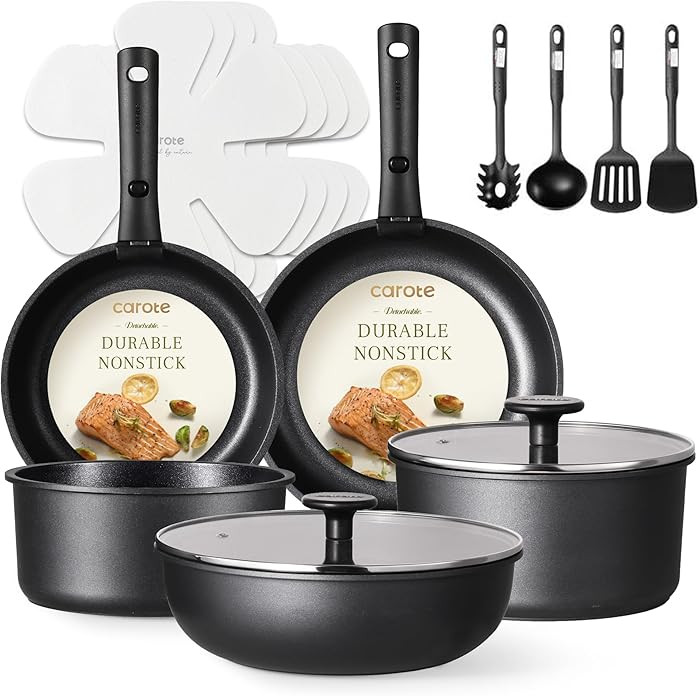 CAROTE 17Pcs Pots and Pans Set Non Stick, Cookware Set Detachable Handle, Nonstick Induction Kitc... | Amazon (US)