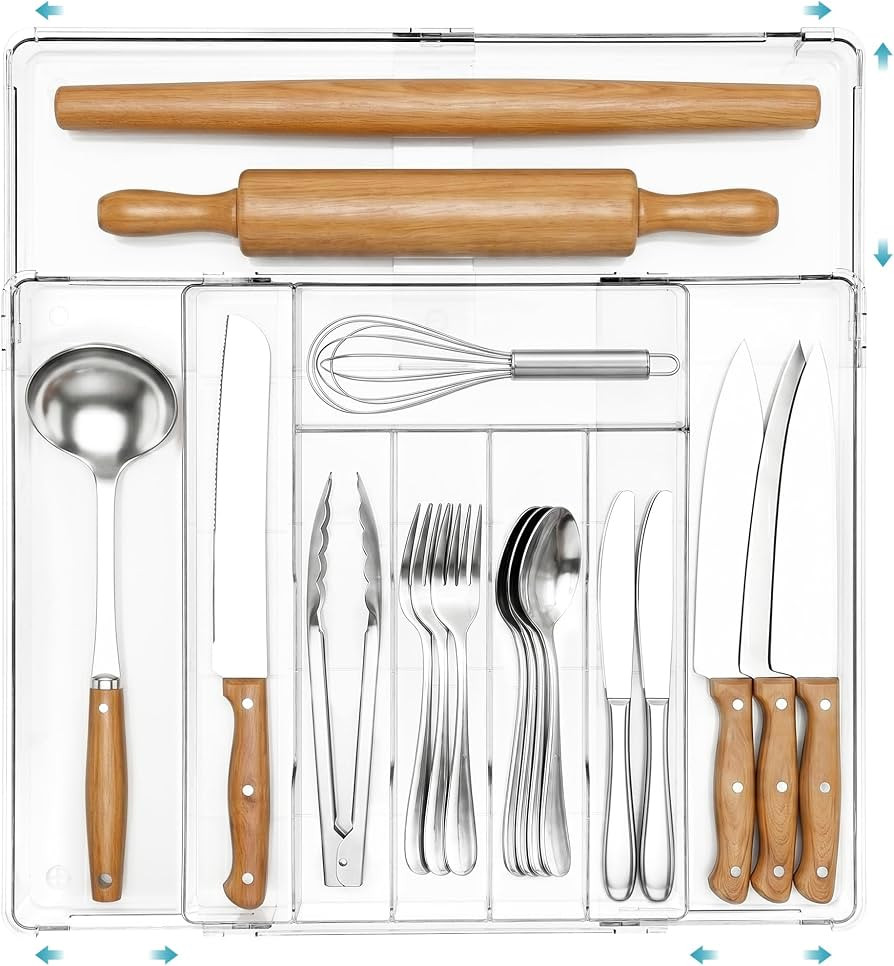 Vtopmart Expandable Silverware Organizer, Clear Plastic Food-Safe Cutlery Flatware Organizer, Kit... | Amazon (US)