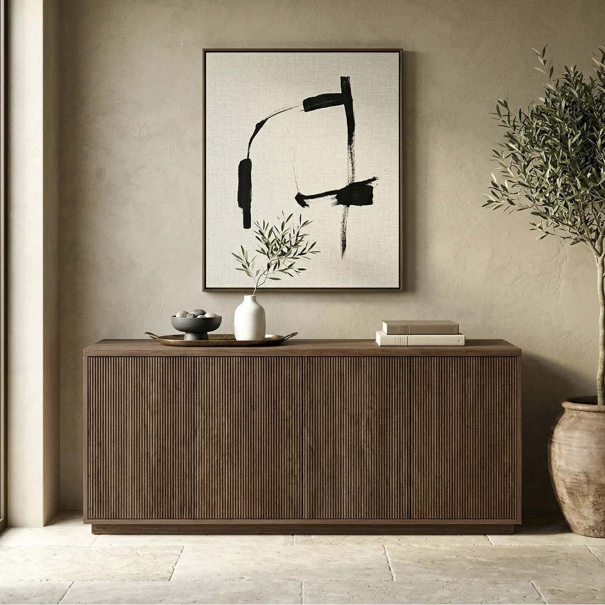 Alston 68" Mid-Century Modern Buffet Table in Satin Walnut with Adjustable Shelves & Cable Manage... | Wayfair North America