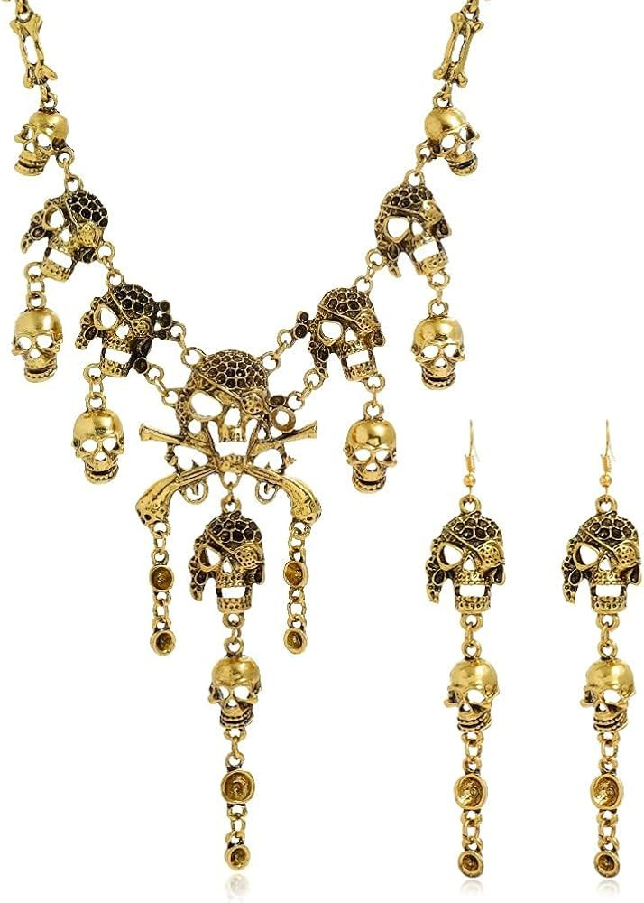 Piraten Accessoires Damen mit Piraten Kette Damen, Piraten Ohrringe Damen, Halskette Totenkopf Oh... | Amazon (DE)