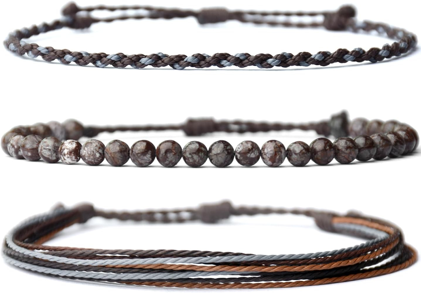 Handmade Natural Stone Beaded Healing Bracelet Gift for Men Adjustable Rope String Bracelet | Amazon (US)