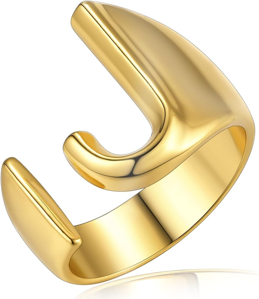 KeyStyle Bold Initial Letter Rings Adjustable, GoldChic Jewelry Women Gold Statement Ring Persona... | Amazon (US)