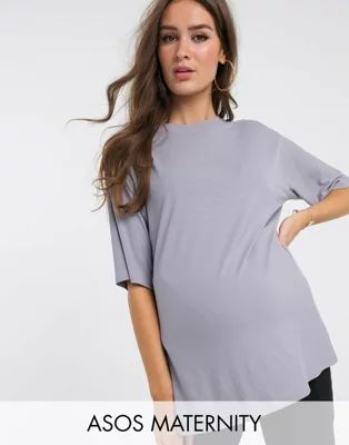 ASOS DESIGN Maternity relaxed longline t-shirt in rib with side splits in ice gray | ASOS US