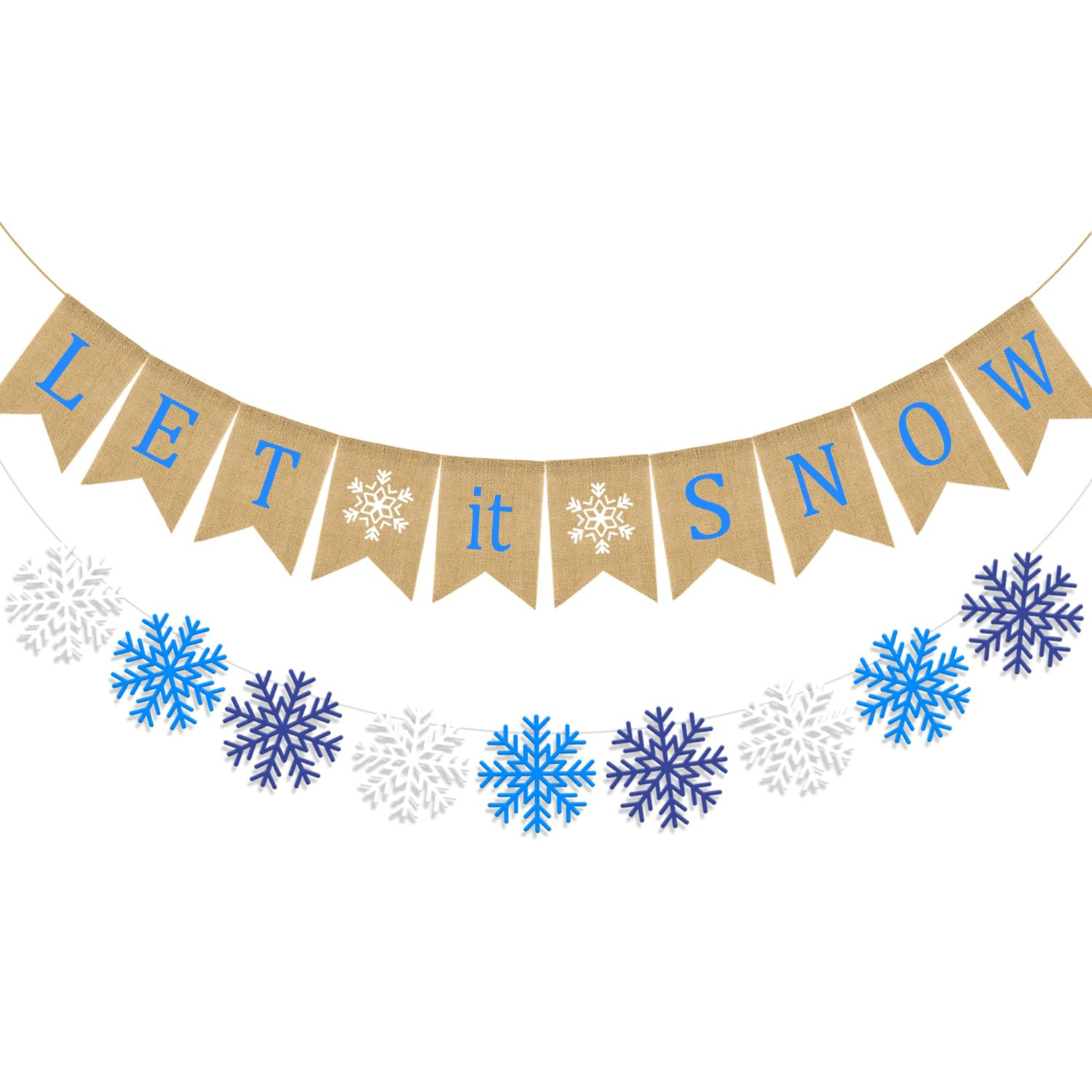 Doumeny Let It Snow Burlap Banner Winter Snowflake Garland Bunting Xmas Be Merry Bunting Banner B... | Amazon (US)