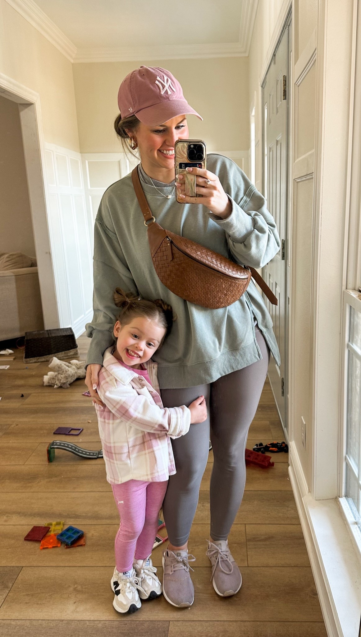 Comfy casual outfit for moms on the go! Love this tunic pullover sweater, grey leggings & sneakers look! The sweatshirt drops lower in the back, so you’re covered!!! 

#LTKSeasonal #LTKActive #LTKFindsUnder50