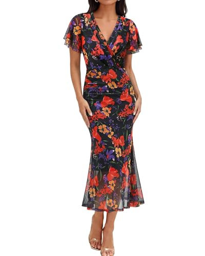 Gaharu Spring Dresses for Women: Floral Wedding Guest Dress - Garden Party Dresses for Women - Long Dress, Black, XXL | Amazon (US)