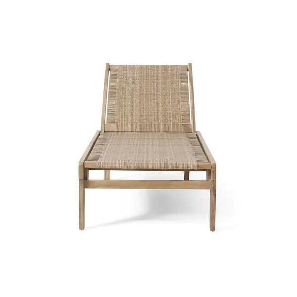 Benfield Outdoor Acacia Wood and Flat Wicker Chaise Lounge by Christopher Knight Home - Light Bro... | Bed Bath & Beyond
