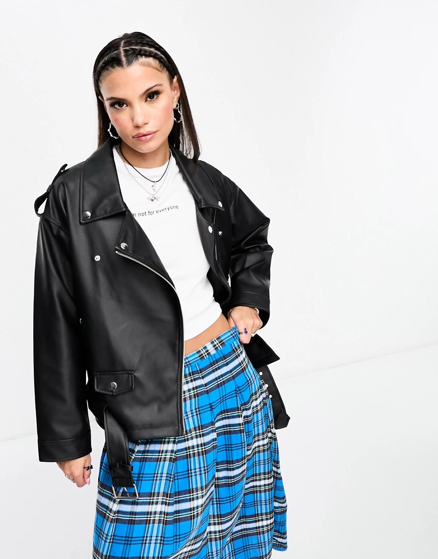 Noisy May faux leather oversized biker jacket in black | ASOS (Global)