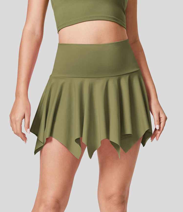High Waisted 2-in-1 Side Pocket Hanky Hem Micro Mini Dance Skirt | HALARA