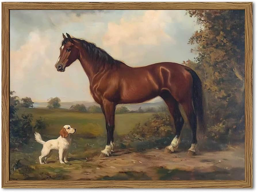 Framed Vintage Wall Art, Rustic Horse and Dog Pictures Wall Decor, Farmhouse Animal landscape Pai... | Amazon (US)