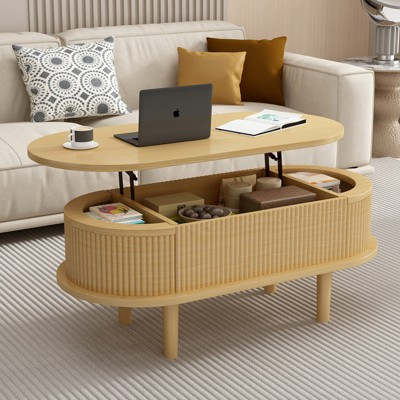 NAYSAYE Lift Top Coffee Table End Table Fluted Wooden Center Table with Hidden Storage for Living Room Office, Brown, 40"*18.89"*15.75" | Target