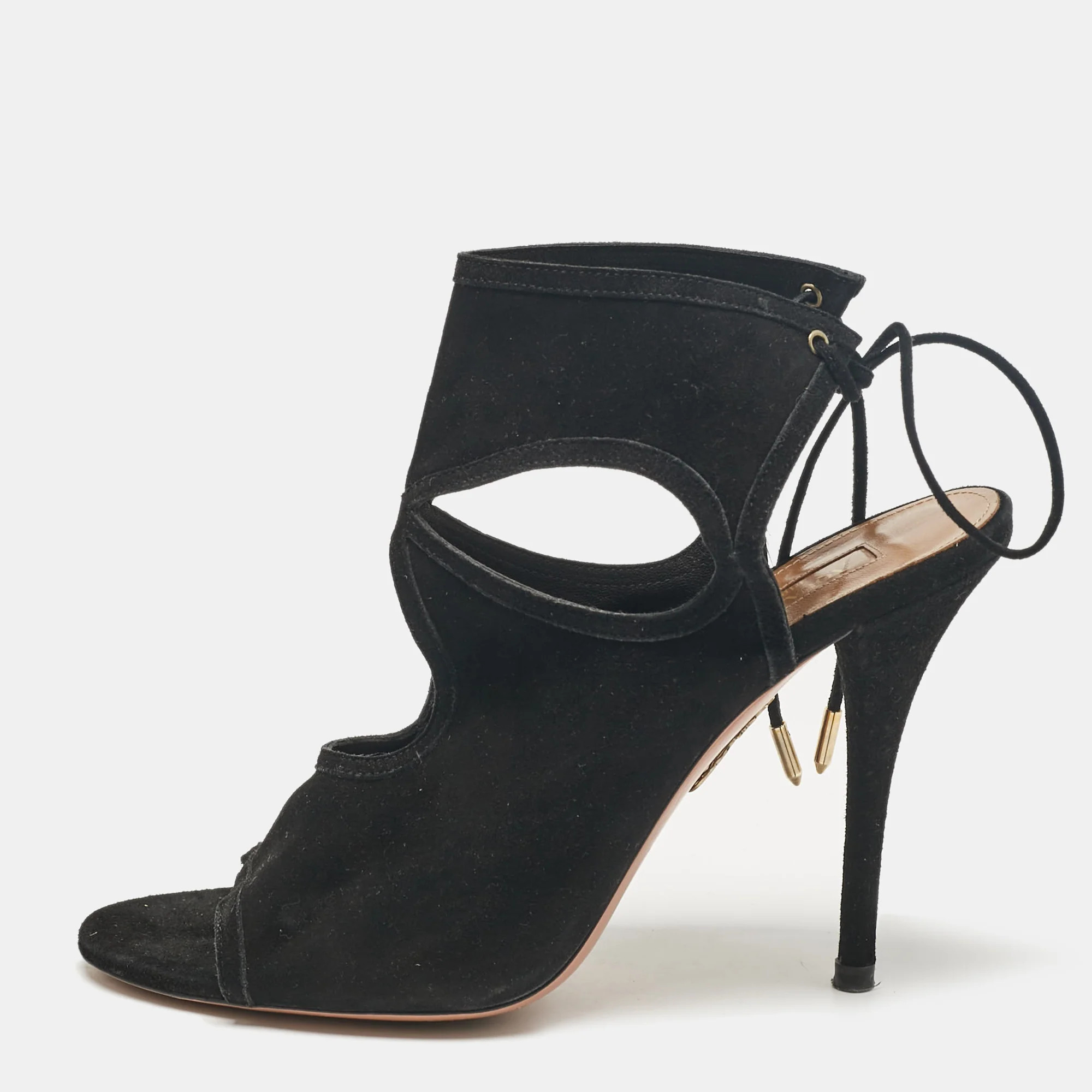 Aquazzura Black Cutout Suede Sexy Thing Peep Toe Sandals | Shop Simon