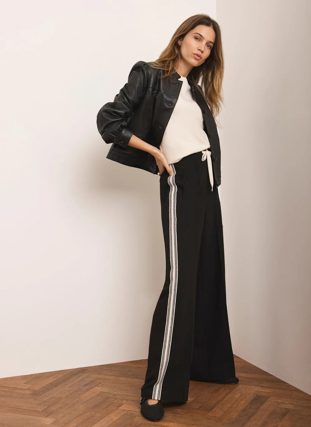 Black Crochet Trim Wide Trousers | Mint Velvet