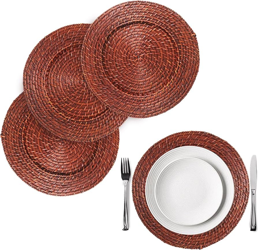 Rattan Charger Plates - Rustic Chargers for Dinner Plates, Farmhouse Decor Placemats, Rattan Plac... | Amazon (US)