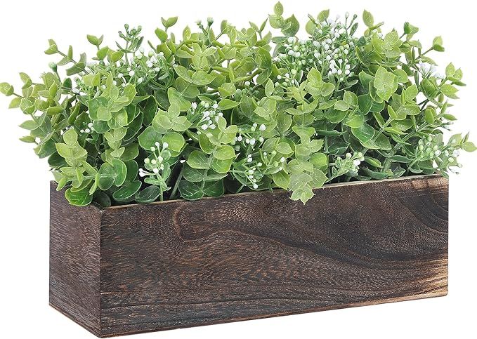 FUNARTY Artificial Eucalyptus in Rectangular Wood Box, Potted Fake Plants and Mantle Greenery Arr... | Amazon (US)