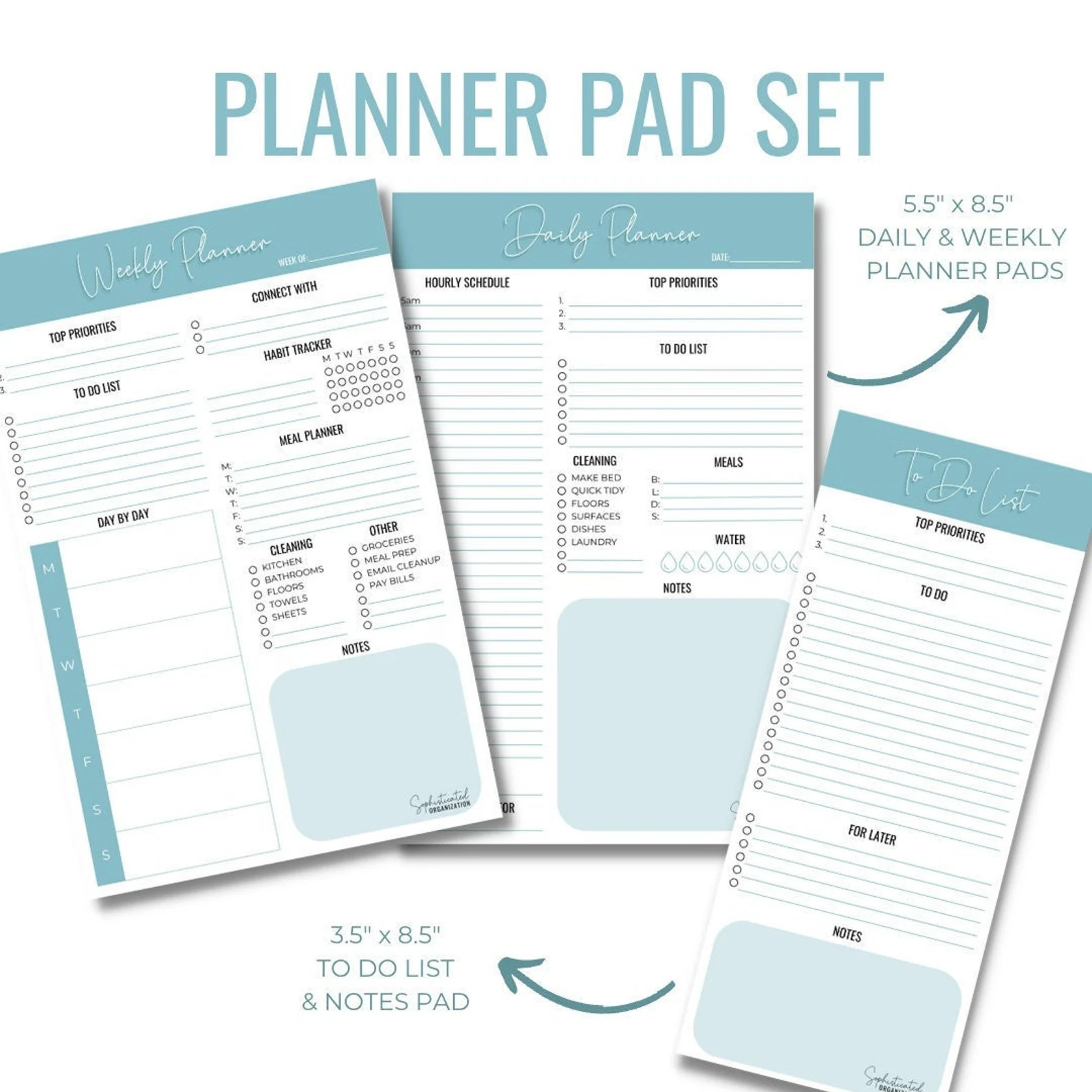 Organized Daily and Weekly Planner Pad Set, Undated Desktop Planner Set, Desk Pad Planner, Teal P... | Etsy (US)