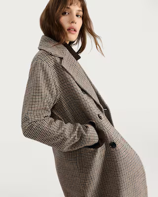 The F&F Edit Double Breasted Houndstooth Print Coat with Wool in Multi Brown | Tesco F&F