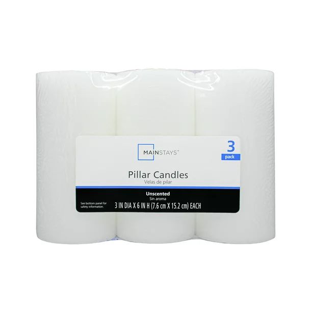 Mainstays Unscented Pillar Holiday Candles, 3-Pack, 3x6 inches, White - Walmart.com | Walmart (US)