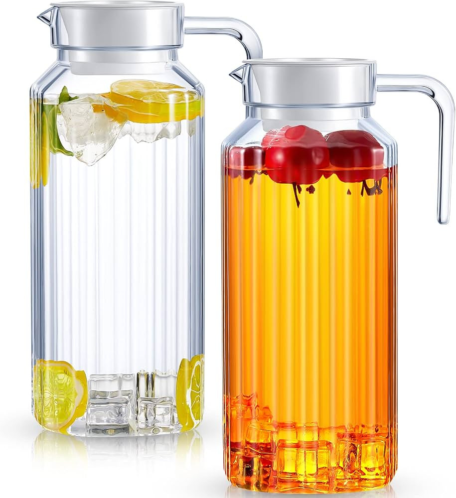 Plastic Pitcher with Lid Clear Acrylic Pitcher Shatter Proof Drink Pitcher Juice Containers with ... | Amazon (US)