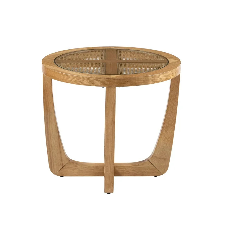 Beautiful Rattan & Glass Side Table with Solid Wood Frame by Drew Barrymore, Warm Honey Finish | Walmart (US)