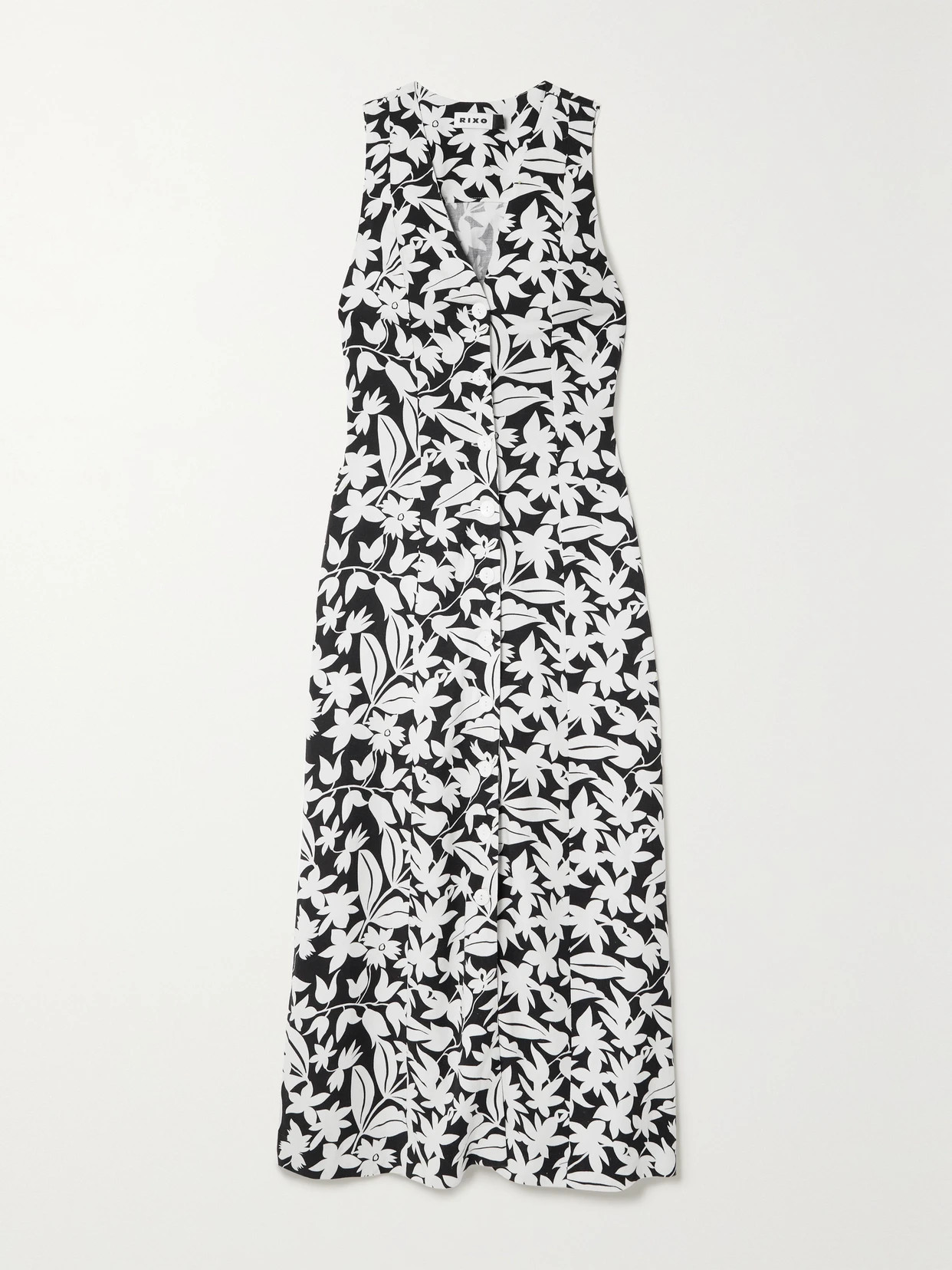 RIXO - Mykonos Floral-print Linen-blend Midi Dress - Black | NET-A-PORTER (UK & EU)