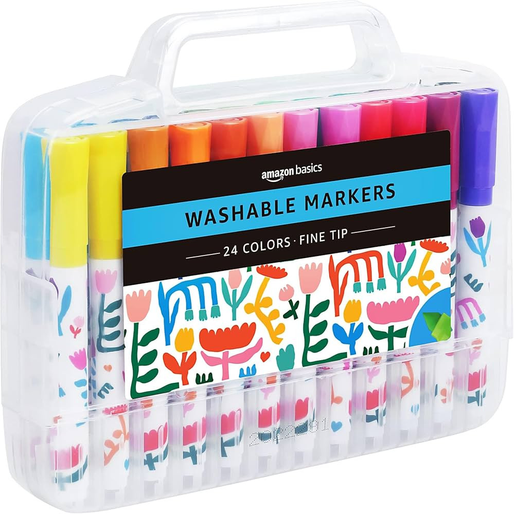 Amazon Basics Washable Fine Tip Assorted School Marker Pens, Pack of 24 Colors | Amazon (US)