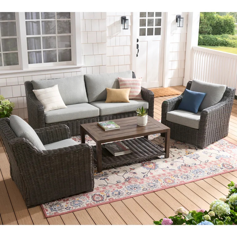 Better Homes & Gardens Bellamy 4 Piece Outdoor Conversation Set, Dark Brown - Walmart.com | Walmart (US)
