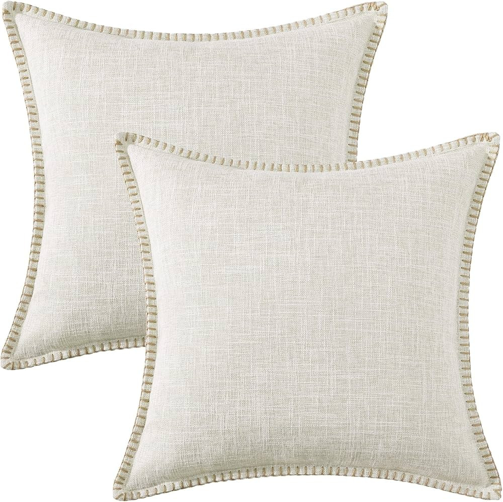 decorUhome Fall Decorative Outdoor Throw Pillow Covers 20x20 Set of 2, Square Linen Rustic Neutra... | Amazon (US)