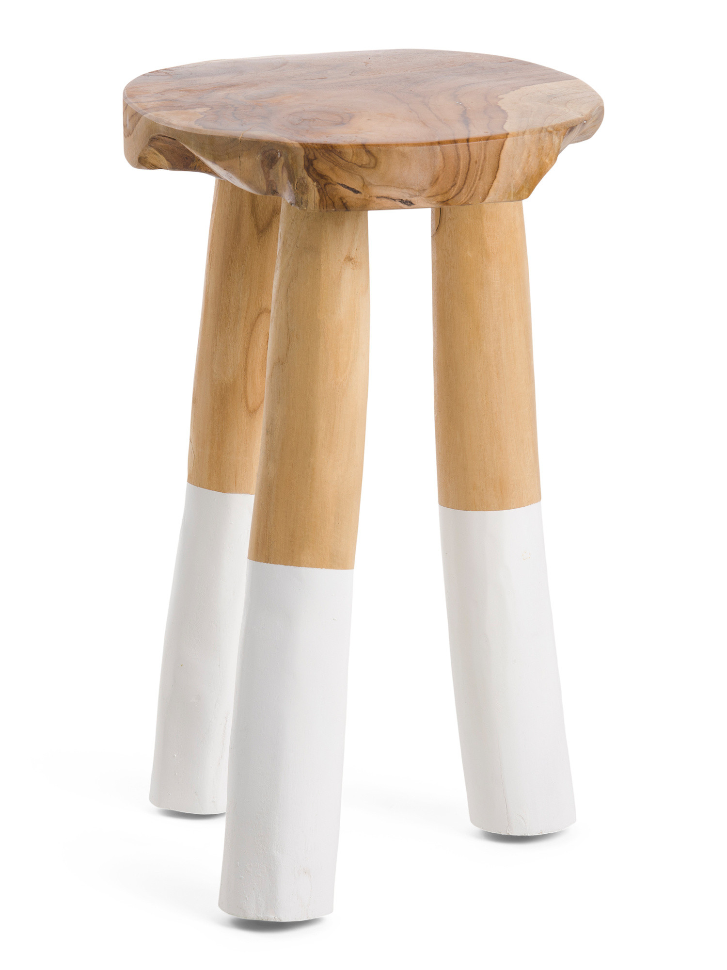 Teak Organic Round Stool With 3 Dipped Legs | TJ Maxx